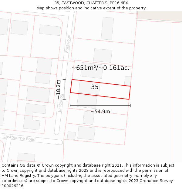 35, EASTWOOD, CHATTERIS, PE16 6RX: Plot and title map