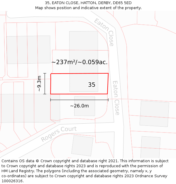 35, EATON CLOSE, HATTON, DERBY, DE65 5ED: Plot and title map
