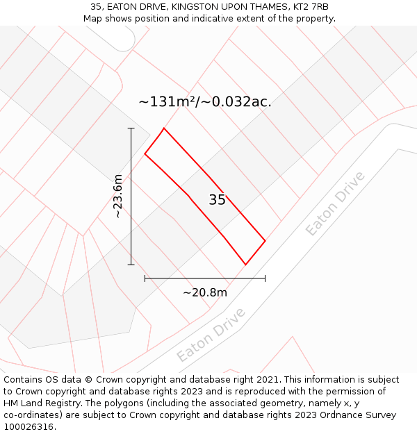 35, EATON DRIVE, KINGSTON UPON THAMES, KT2 7RB: Plot and title map