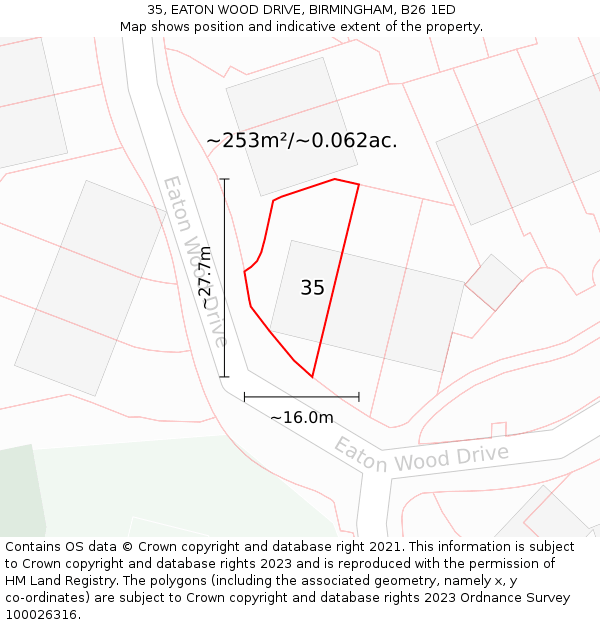 35, EATON WOOD DRIVE, BIRMINGHAM, B26 1ED: Plot and title map