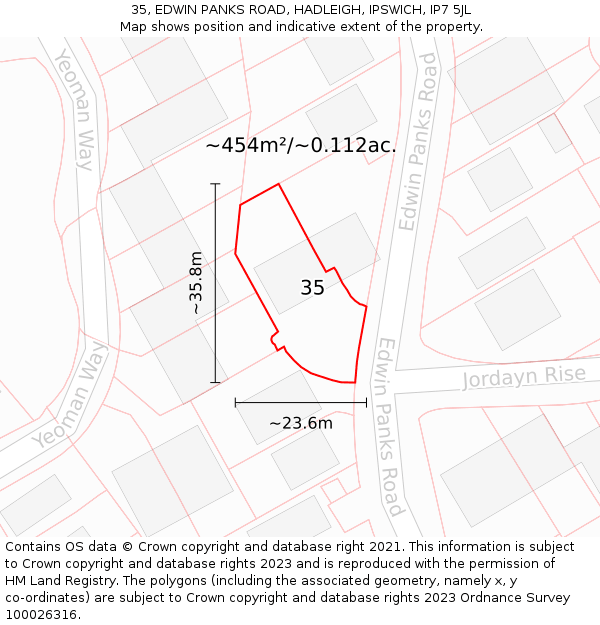 35, EDWIN PANKS ROAD, HADLEIGH, IPSWICH, IP7 5JL: Plot and title map