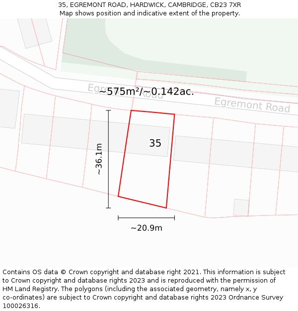 35, EGREMONT ROAD, HARDWICK, CAMBRIDGE, CB23 7XR: Plot and title map