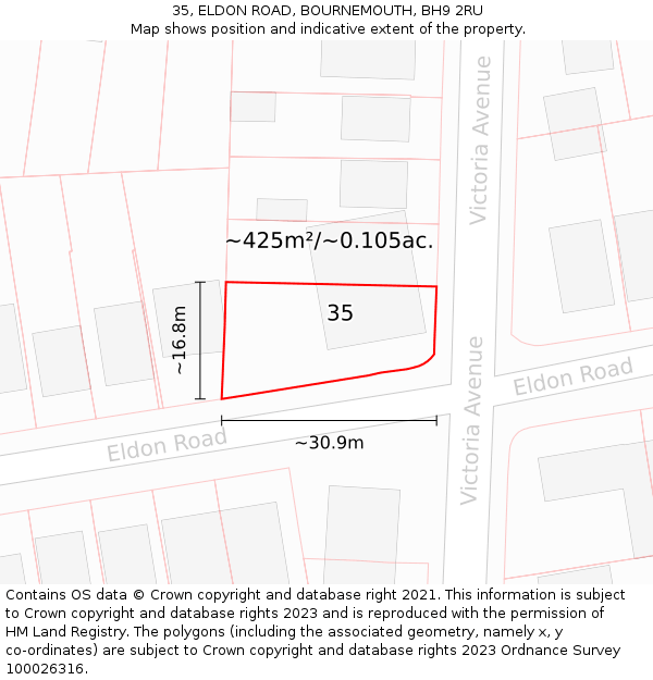 35, ELDON ROAD, BOURNEMOUTH, BH9 2RU: Plot and title map