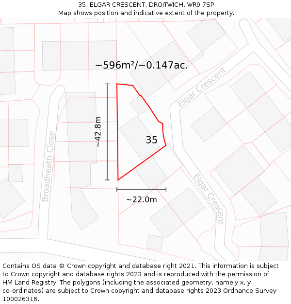 35, ELGAR CRESCENT, DROITWICH, WR9 7SP: Plot and title map