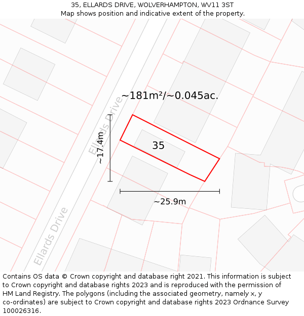 35, ELLARDS DRIVE, WOLVERHAMPTON, WV11 3ST: Plot and title map