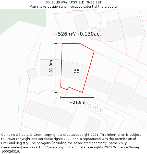 35, ELLIS WAY, UCKFIELD, TN22 2BT: Plot and title map