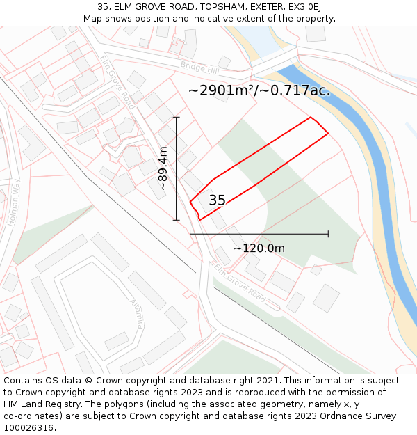 35, ELM GROVE ROAD, TOPSHAM, EXETER, EX3 0EJ: Plot and title map