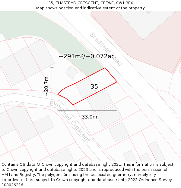 35, ELMSTEAD CRESCENT, CREWE, CW1 3PX: Plot and title map