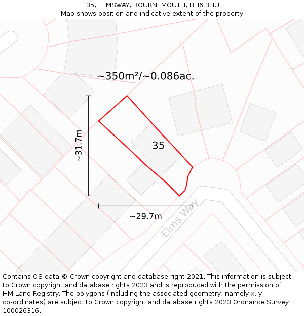 35, ELMSWAY, BOURNEMOUTH, BH6 3HU: Plot and title map
