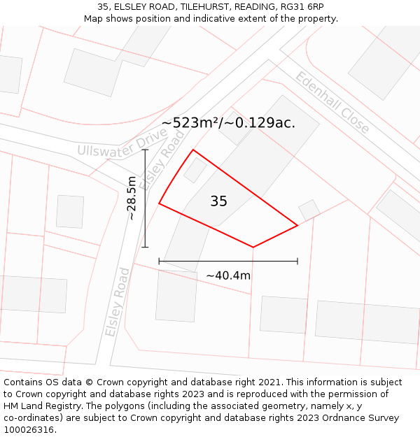 35, ELSLEY ROAD, TILEHURST, READING, RG31 6RP: Plot and title map