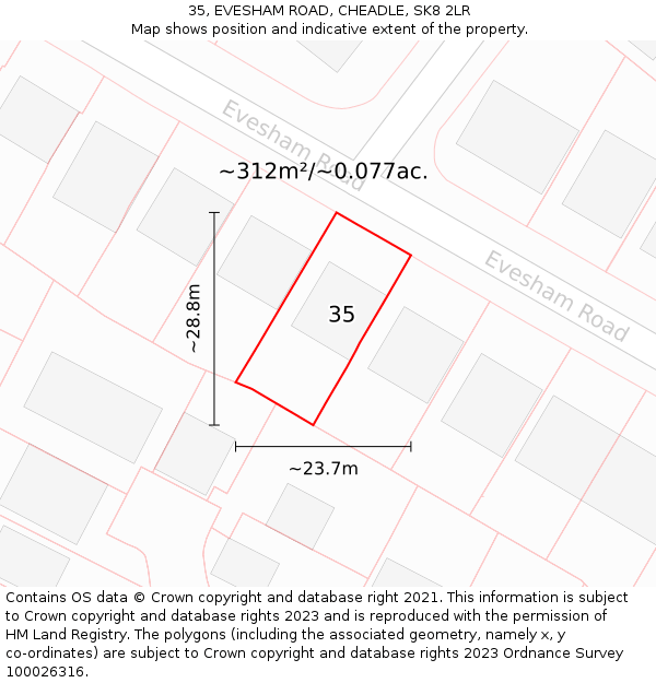 35, EVESHAM ROAD, CHEADLE, SK8 2LR: Plot and title map