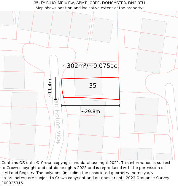 35, FAIR HOLME VIEW, ARMTHORPE, DONCASTER, DN3 3TU: Plot and title map