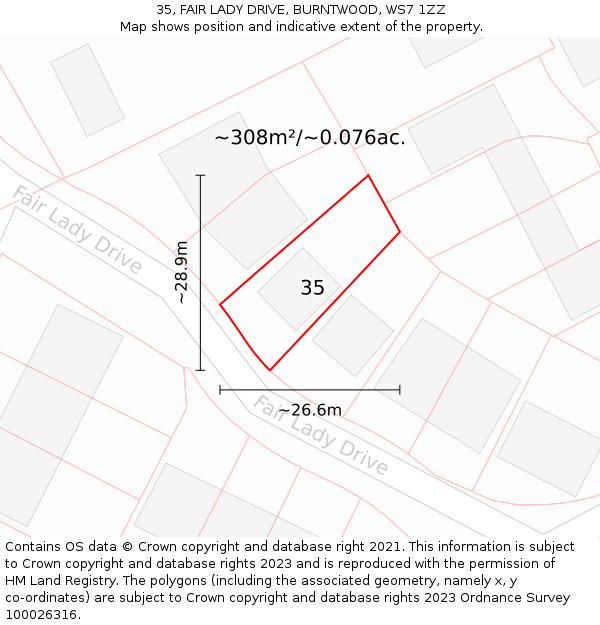 35, FAIR LADY DRIVE, BURNTWOOD, WS7 1ZZ: Plot and title map