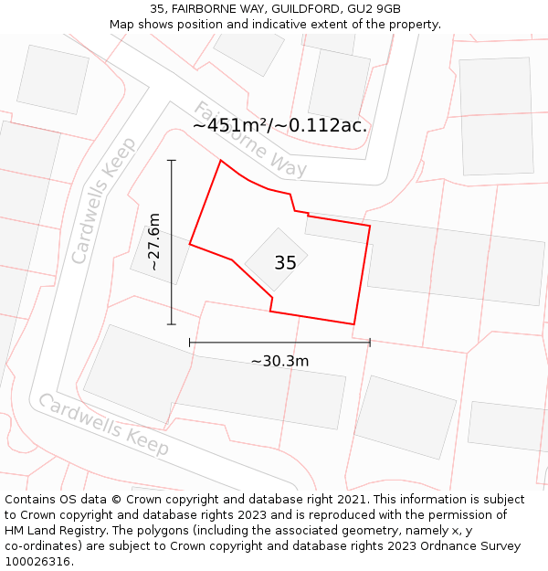 35, FAIRBORNE WAY, GUILDFORD, GU2 9GB: Plot and title map