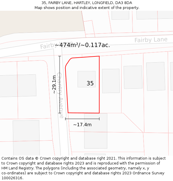 35, FAIRBY LANE, HARTLEY, LONGFIELD, DA3 8DA: Plot and title map
