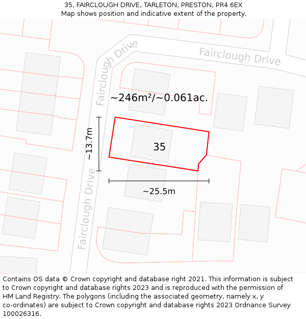 35, FAIRCLOUGH DRIVE, TARLETON, PRESTON, PR4 6EX: Plot and title map