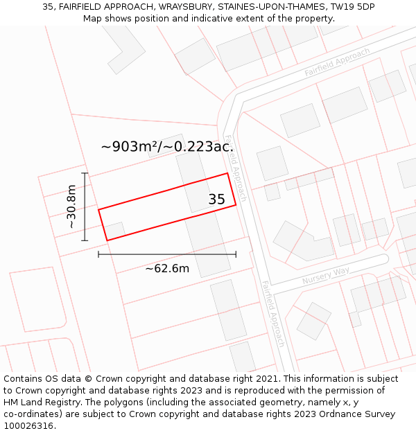 35, FAIRFIELD APPROACH, WRAYSBURY, STAINES-UPON-THAMES, TW19 5DP: Plot and title map