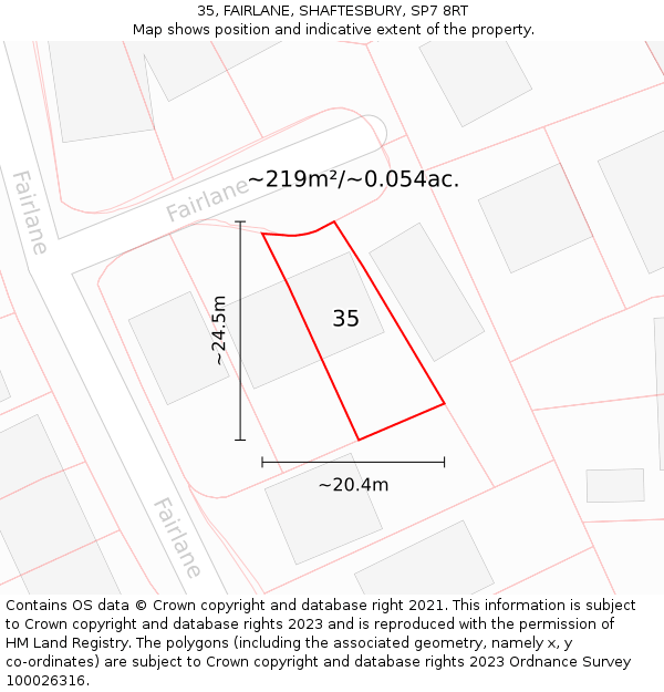 35, FAIRLANE, SHAFTESBURY, SP7 8RT: Plot and title map
