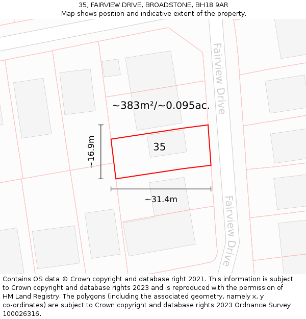35, FAIRVIEW DRIVE, BROADSTONE, BH18 9AR: Plot and title map