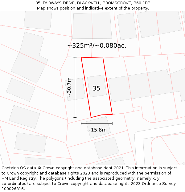 35, FAIRWAYS DRIVE, BLACKWELL, BROMSGROVE, B60 1BB: Plot and title map