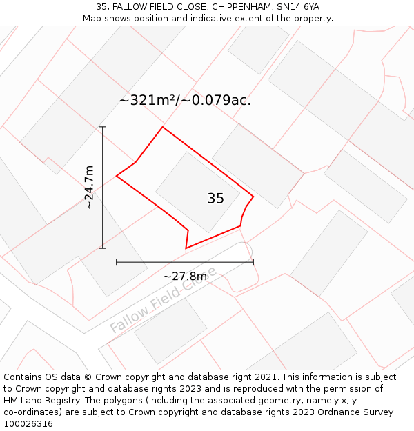 35, FALLOW FIELD CLOSE, CHIPPENHAM, SN14 6YA: Plot and title map