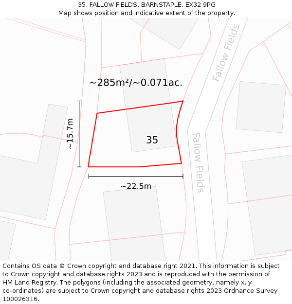 35, FALLOW FIELDS, BARNSTAPLE, EX32 9PG: Plot and title map
