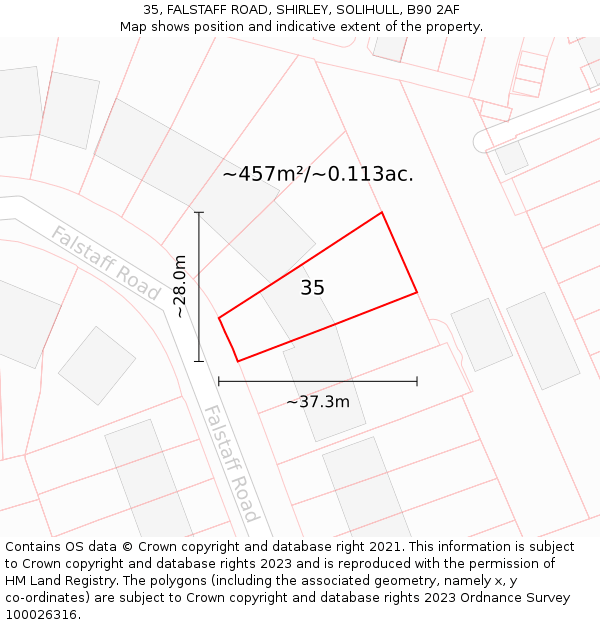 35, FALSTAFF ROAD, SHIRLEY, SOLIHULL, B90 2AF: Plot and title map