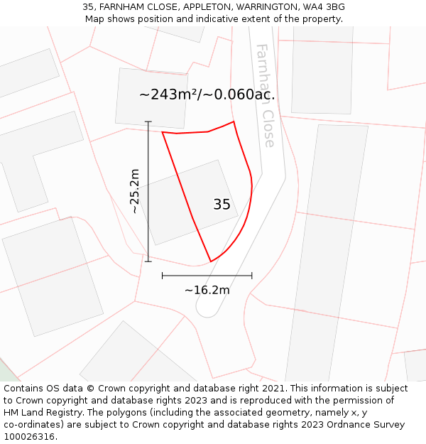 35, FARNHAM CLOSE, APPLETON, WARRINGTON, WA4 3BG: Plot and title map