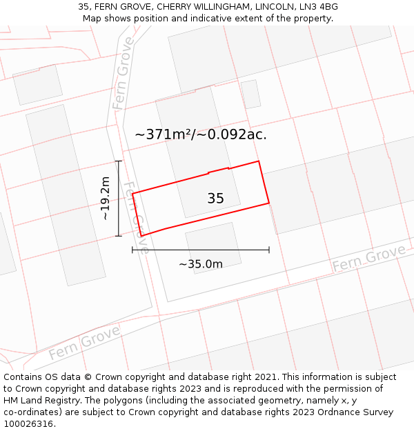 35, FERN GROVE, CHERRY WILLINGHAM, LINCOLN, LN3 4BG: Plot and title map