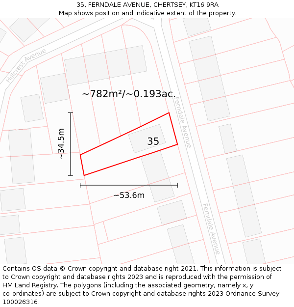 35, FERNDALE AVENUE, CHERTSEY, KT16 9RA: Plot and title map