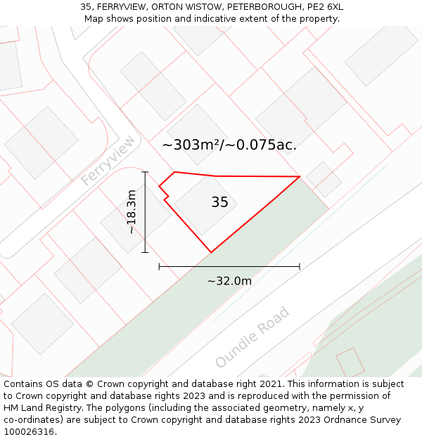 35, FERRYVIEW, ORTON WISTOW, PETERBOROUGH, PE2 6XL: Plot and title map