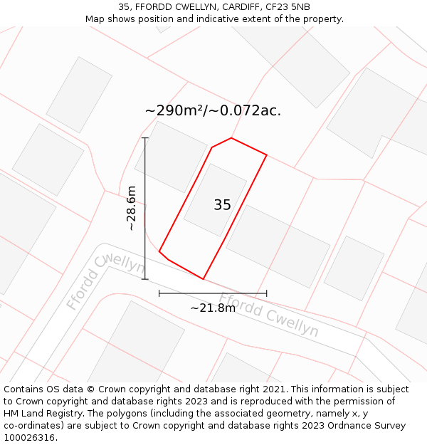 35, FFORDD CWELLYN, CARDIFF, CF23 5NB: Plot and title map