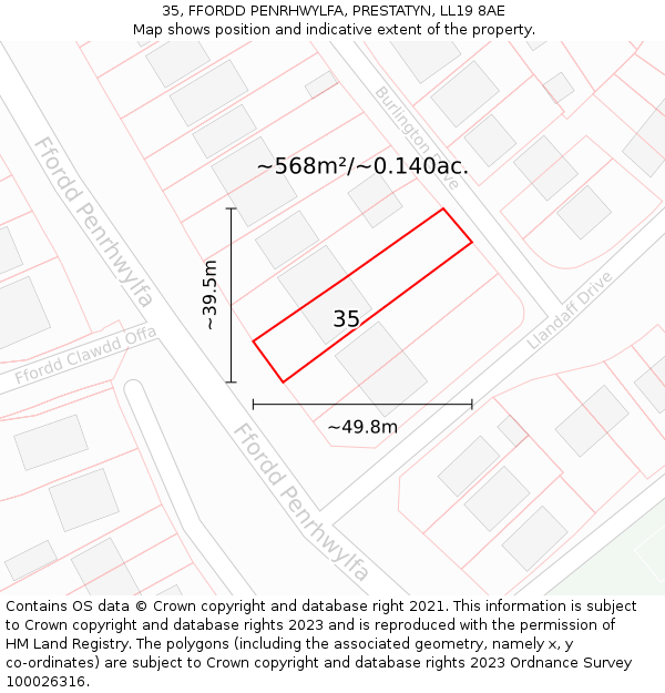 35, FFORDD PENRHWYLFA, PRESTATYN, LL19 8AE: Plot and title map