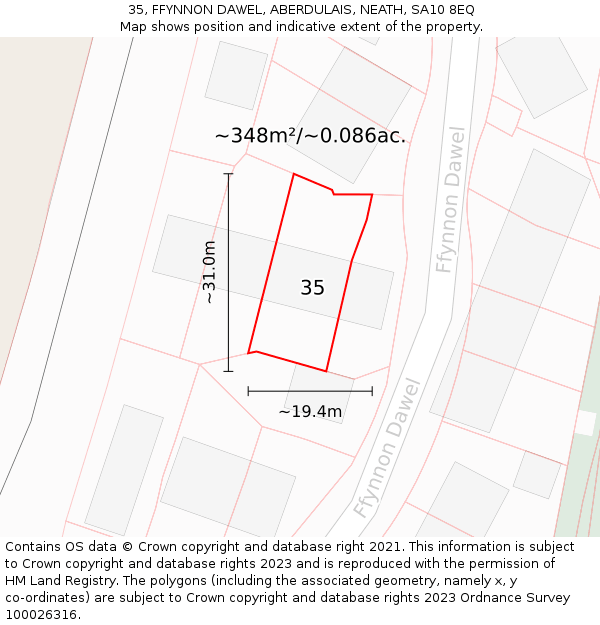 35, FFYNNON DAWEL, ABERDULAIS, NEATH, SA10 8EQ: Plot and title map