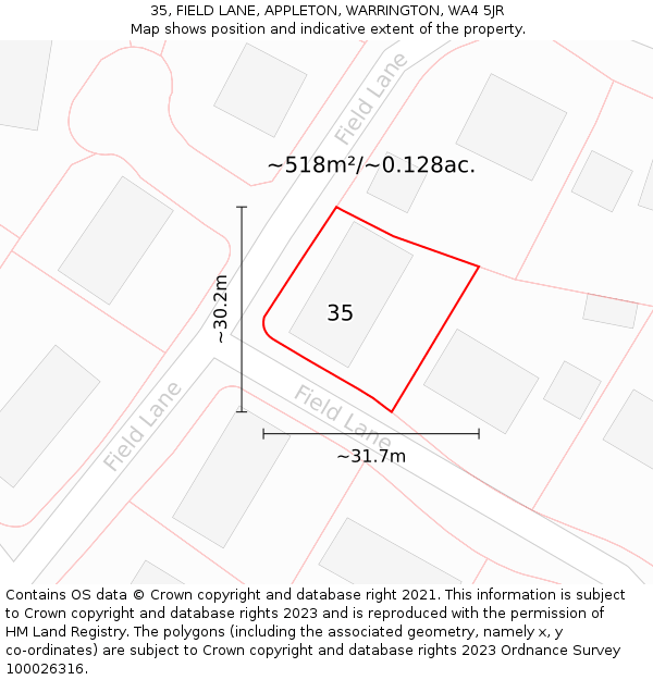 35, FIELD LANE, APPLETON, WARRINGTON, WA4 5JR: Plot and title map