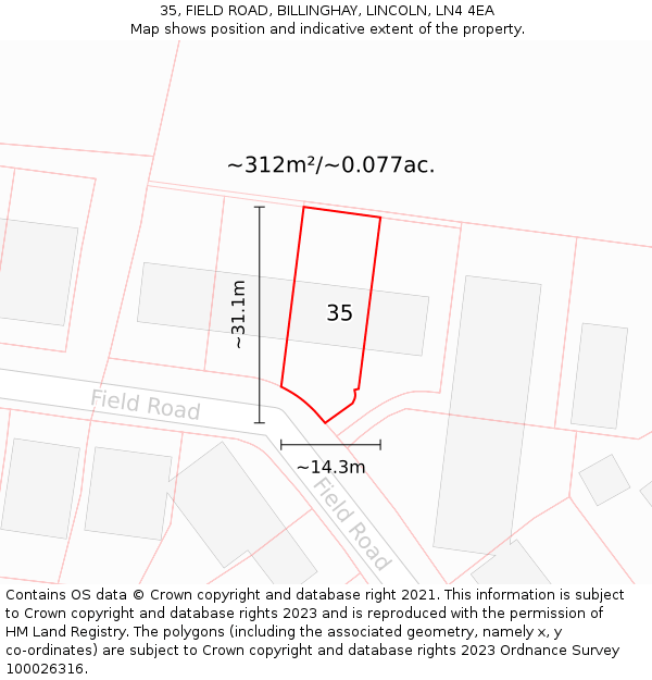 35, FIELD ROAD, BILLINGHAY, LINCOLN, LN4 4EA: Plot and title map