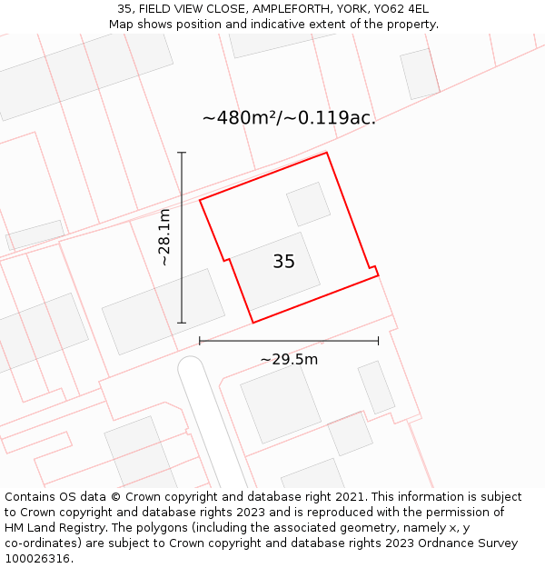 35, FIELD VIEW CLOSE, AMPLEFORTH, YORK, YO62 4EL: Plot and title map