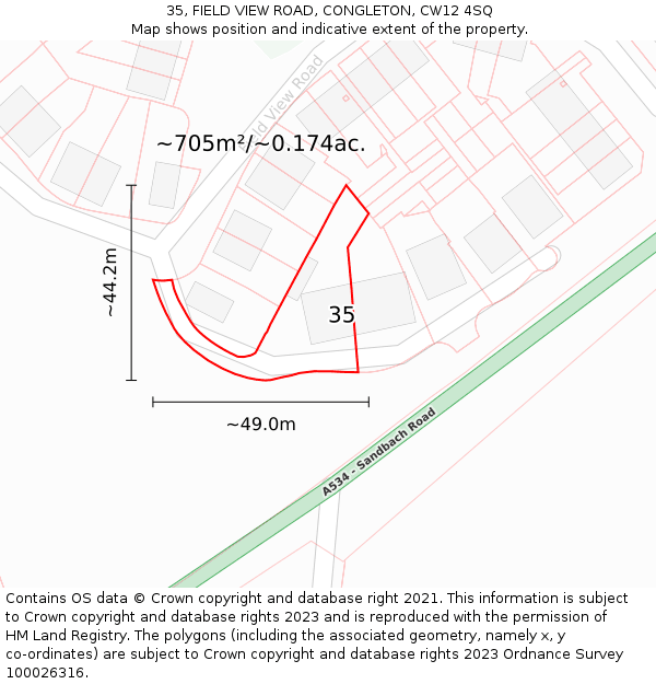 35, FIELD VIEW ROAD, CONGLETON, CW12 4SQ: Plot and title map