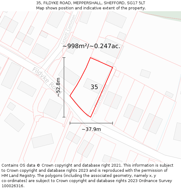 35, FILDYKE ROAD, MEPPERSHALL, SHEFFORD, SG17 5LT: Plot and title map