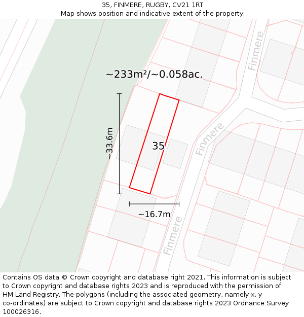 35, FINMERE, RUGBY, CV21 1RT: Plot and title map