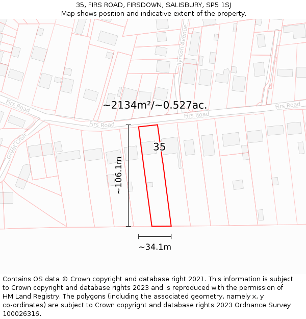35, FIRS ROAD, FIRSDOWN, SALISBURY, SP5 1SJ: Plot and title map