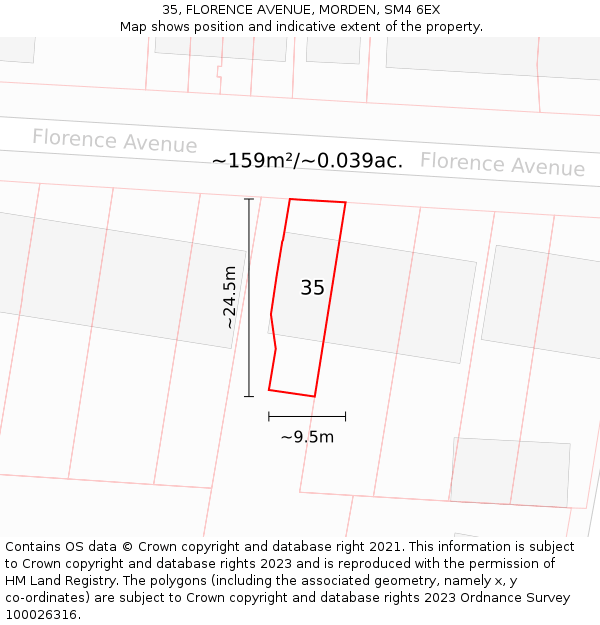 35, FLORENCE AVENUE, MORDEN, SM4 6EX: Plot and title map
