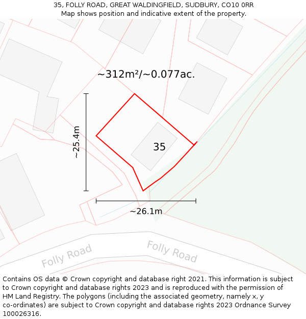 35, FOLLY ROAD, GREAT WALDINGFIELD, SUDBURY, CO10 0RR: Plot and title map
