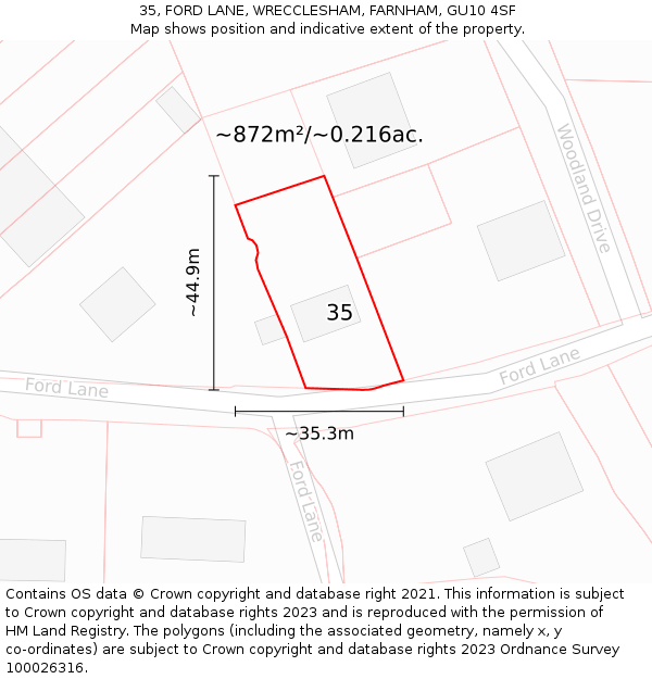 35, FORD LANE, WRECCLESHAM, FARNHAM, GU10 4SF: Plot and title map