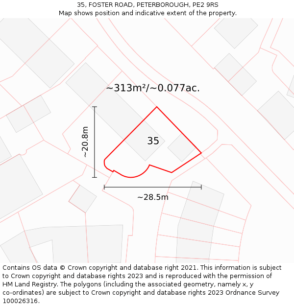 35, FOSTER ROAD, PETERBOROUGH, PE2 9RS: Plot and title map