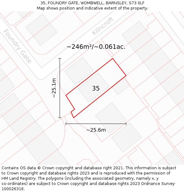 35, FOUNDRY GATE, WOMBWELL, BARNSLEY, S73 0LF: Plot and title map