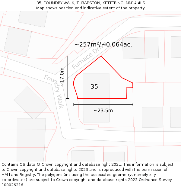 35, FOUNDRY WALK, THRAPSTON, KETTERING, NN14 4LS: Plot and title map