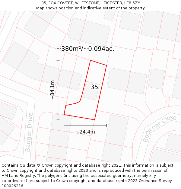 35, FOX COVERT, WHETSTONE, LEICESTER, LE8 6ZY: Plot and title map