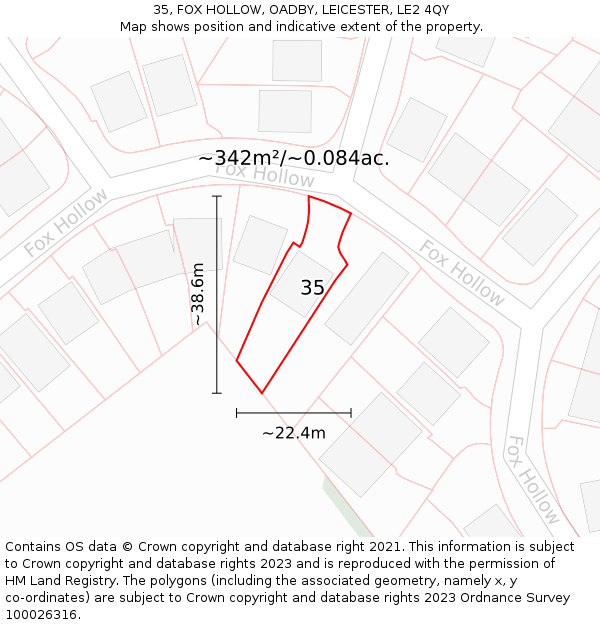 35, FOX HOLLOW, OADBY, LEICESTER, LE2 4QY: Plot and title map