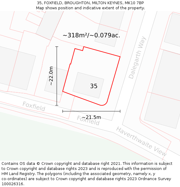 35, FOXFIELD, BROUGHTON, MILTON KEYNES, MK10 7BP: Plot and title map